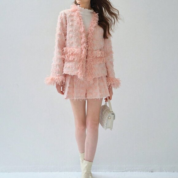 Pink Preppy Women's Faux Fur Patchwork Pocket Elegant Long Sleeve Regular Coat - Picture 4 of 5